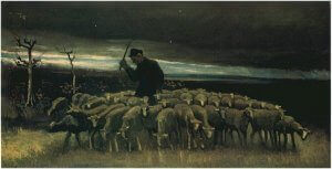Pastor con un rebaño de ovejas” de Vincent van Gogh